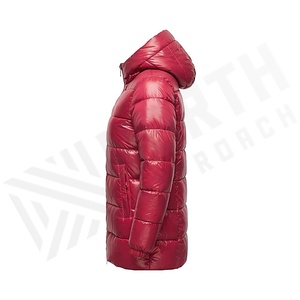 Chaqueta Acolchada con Capucha para Mujer, Invierno, Manga Larga, Cierre Completo, Resistente al Viento, Color Sólido Rojo, Relleno de Poliéster, Abrigo Grueso - Product Image 3