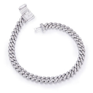 ZAWO HOUSE 925 Silver Cuban Chain 6mm Wide with VVS1 Round White Diamond Luxury Silver Plated Elegant <b>Bracelet</b> - Product Image 1