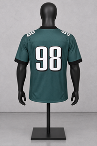 Maillot de football américain vert pour homme, col en V, manches courtes, anti-humidité, impression sublimée, numéro 98, tenue d'équipe - Product Image 4
