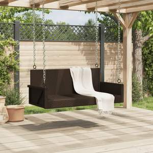 Banc balançoire en rotin PE brun, acier thermolaqué, banc balançoire de patio standard - Product Image 3