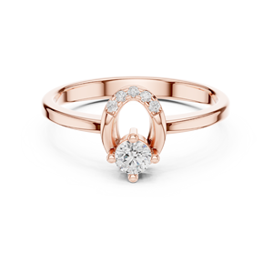 Anillo de Compromiso de Oro Rosa con Diamante Cultivado en Laboratorio, Diseño de Halo en Forma de Herradura, Piedra Central Redonda, Joyería Nupcial Elegante al por Mayor - Product Image 1