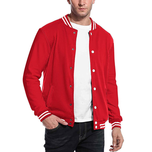 Veste universitaire pour homme en polaire rouge, col rabattu, manches classiques, couleur unie, fermeture à boutons, personnalisable OEM, en vente - Product Image 1