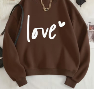 เสื้อสเวตเชิ้ตคอกลมสีน้ำตาลสำหรับผู้หญิง ทรงโอเวอร์ไซส์ ผ้าฝ้ายผสมย้อมสีแบบวินเทจ เป็นมิตรต่อสิ่งแวดล้อม ปักลายรูปหัวใจ แขนยาว - Product Image 1