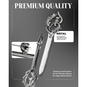 Épingle à kilt décorative traditionnelle en métal chromé antique, motif épée de thistle et peltre, qualité supérieure, pour tenue tartan, vente en gros usine 2026 - Product Image 2