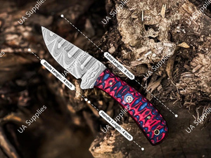 มีดทำมือเหล็กดามัสกัส ใบมีดคงที่ สำหรับล่าสัตว์และตั้งแคมป์ คมกริบ แบบฟูลแทง  รับผลิตตามแบบ ODM/OEM พร้อมปลอกหนัง DIY - Product Image 3