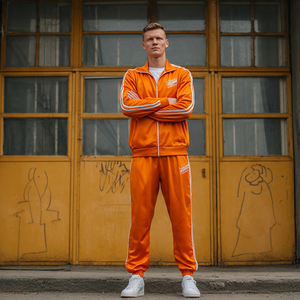 Conjunto Deportivo de Poliéster para Hombre, Chaqueta con Cuello Alto y Pantalones, Traje de Entrenamiento con Diseño de Rayo para Hombre - Product Image 4