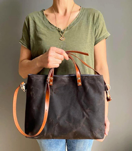 Bolsa de Mano de Lona y Cuero, Bordado Abierto, Impermeable, Personalizable, Bolso de Hombro, para Viajes, Trabajo, Compras, Gran Capacidad, Duradero - Product Image 1