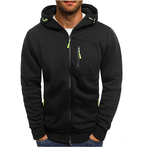 Sudadera con Capucha Negra para Hombre, con Cordón Ajustable, Resistente al Viento, Color Sólido, Informal, Manga Larga, para Invierno, de Poliéster/Algodón, Peso Medio, Corte Regular - Product Image 4