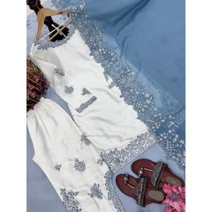 Elegante Conjunto Palazzo de Fiesta con Top de Cristal Romano y Dupatta, Traje con Mangas Bordadas con Lentejuelas de Lujo - Product Image 5