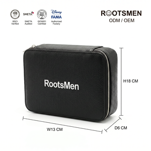 Rootsmen Custom Black Textured Leather Waterproof Soft Lightweight Travel <b>Makeup</b> Bag Zipper <b>Storage</b> Cosmetic Pouch Women Fashion - Product Image 2