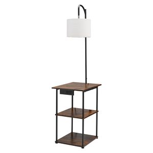 Tavolino stretto a 3 livelli con ripiani aperti, lampada da terra con 3 temperature di colore, illuminazione con attacco E10, comodino da notte per hotel - Product Image 1