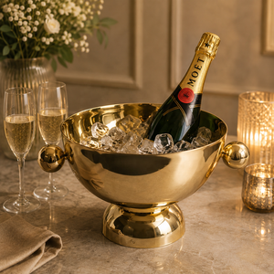 Seau à champagne en laiton avec poignée sphérique, finition miroir artisanale, refroidisseur à glace durable, élégant pour bar et réceptions - Product Image 1