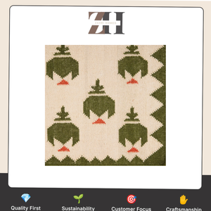 Tapis en laine tissé à la main à pois, orange, vert, crème, motif à pois, tapis de sol en laine tissé - Product Image 6
