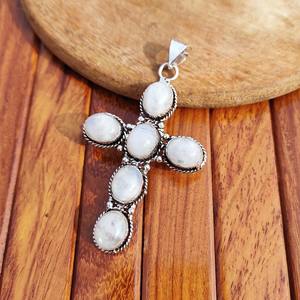 Collar con Colgante de Cruz de Latón Vintage y Piedra Natural para Mujer y Hombre, Joyería para Exportación, Precio de Venta - Product Image 3