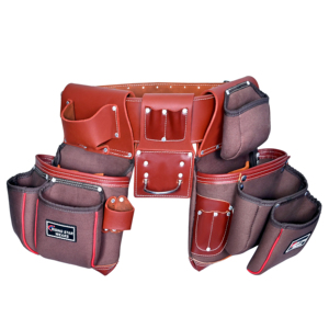 Heavy Duty <b>Leather</b> & Nylon <b>Tool</b> Pouch Belt Set for Carpenter Electrician Plumbing Waist OEM Multi Pockets Storage <b>Tool</b> Bags Set - Product Image 1