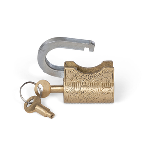 Decorative Solid Brass <b>Padlock</b> Vintage Style Engraved Lock with Keys Heavy Duty Traditional Metal Security Lock for Home Office - Product Image 1