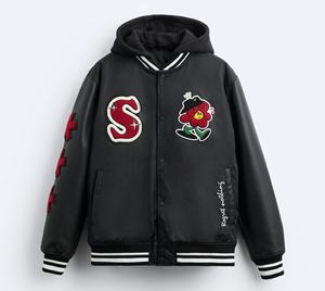 Wholesale Best Quality Custom Adult High Street <b>Denim</b> Breathable Windproof Varsity <b>Jacket</b> Stand Collar <b>Embroidery</b> Letter Pattern - Product Image 5