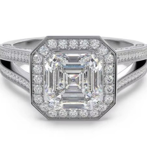 Bague vintage Asscher Cut Single Halo avec diamant de laboratoire de 0,75 ct en or jaune, blanc, rose et platine 18 carats - Product Image 1