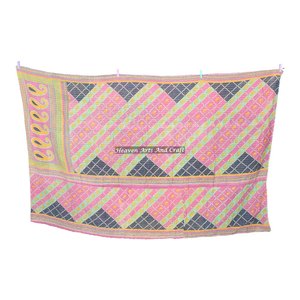 Traditional Handmade Indian Kantha Indian Reversible Hand Stitched Heavy Throw Old Sari Blanket Patch Work Heavy 3 To 5 Layers - Product Image 2