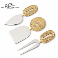 Messing-Gold-Bienen-Design Löffel- und Buttermesser-Set mit langem Griff, dekoratives Besteckset, elegantes Essgeschirr, Küchenzubehör