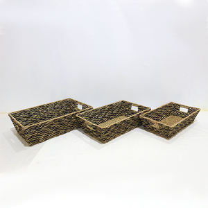 Seagrass <b>Storage</b> <b>Baskets</b> <b>Rectangular</b> Nesting Tray with Integrated Handles For Organization - Product Image 2