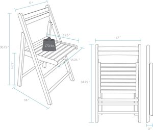 Casual Home Wooden Folding <b>Chairs</b>, <b>Set</b> <b>of</b> <b>2</b>, Natural Finish - Product Image 2