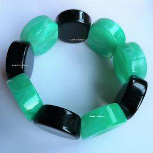 Double Tone Round Resin Bead Stretch 20mm Wide <b>Fashion</b> Multi-Layer Lightweight Casting Jewelry <b>Bracelet</b> - Product Image 2