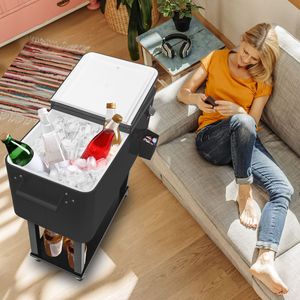 80 Qt Insulated Freezer Cart <b>Cooler</b> Box Black Cabinet with Leg Tubes Iron <b>Material</b> Rectangular with Drain Pipe - Product Image 4