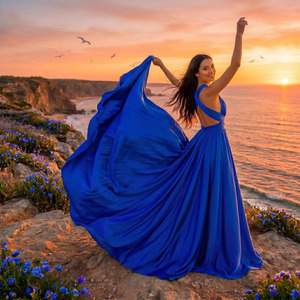 Elegante Vestido Azul Rey Infinito para Sesión de Fotos Preboda en la Playa, Vestido Maxi de Satén Multiusos para Usar en Varios Formatos a Precio de Fábrica - Product Image 5