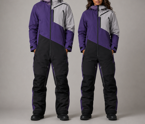 Combinaison de ski unisexe, couleurs violet, gris, noir, à blocs de couleur, avec capuche, fermeture éclair, imperméable, pour adulte - Product Image 1