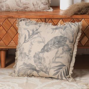 Cojín de Asiento de Lino Gris con Estampado y Flecos, Diseño de Almohada Elegante para Comodidad y Estilo - Product Image 5