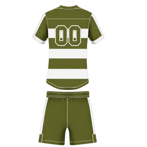 Conjunto de Uniforme de Rugby Verde Oliva y Blanco de Manga Corta, Jersey de Rugby a Rayas con Cuello Redondo, Pantalones Cortos con Cordón, Ropa Deportiva para Entrenamiento - Product Image 2