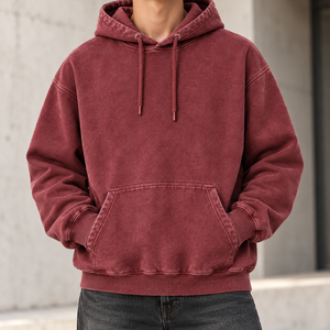 Sudadera con Capucha Oversize Vintage Lavada para Hombre, Acabado Desgastado Retro, Estilo Urbano Holgado, con Bolsillo Canguro, Bordado Personalizado, Venta al por Mayor - Product Image 4