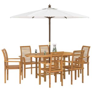 Juego de Comedor de Jardín de 7 Piezas en Madera de Teca Sólida Marrón - Product Image 3