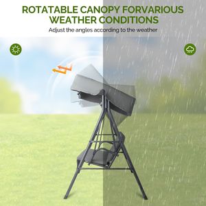 Set Altalena in Ferro con Capacità 250kg, 68*43*60 Pollici, Tessuto Oxford Grigio Scuro, Stile KD con Tettuccio e Cuscino per Patio - Product Image 4