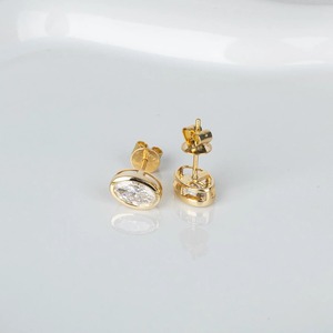 Pendientes de Diamante Ovalado Cultivado en Laboratorio con Bisel, Oro Amarillo de 14K, Minimalistas, Solitarios, 2 Quilates, Elegantes, Joyería Fina para Mujer - Product Image 3