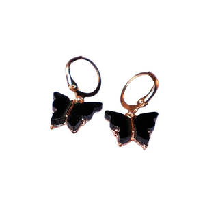 Black Butterfly <b>Charm</b> <b>Hoop</b> <b>Earrings</b> Brass Gold Plated Fashion Jewelry - Product Image 5
