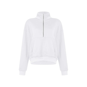 Vente en gros usine – Nouveauté Automne Hiver : Hauts tricotés chauds côtelés à col roulé semi-zippé pour femme, à manches longues - Product Image 1