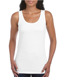 Camiseta sin mangas para mujer, blanca, de poliéster/algodón, cuello redondo, informal, de color liso, tejida, transpirable, de secado rápido, con logo frontal, larga - Product Image 1