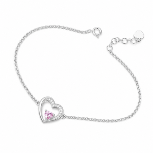 Pink Gemstone <b>Heart</b> Cut Diamond <b>Bracelet</b> Moissanite Link Chain Adjustable Jewelry Gift for Women - Product Image 1