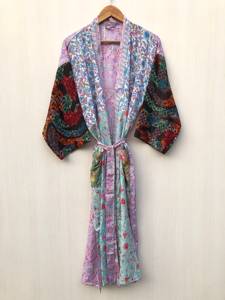 Robe kimono en soie teinte à la main, bleue, style bohème, longue et ample, paréo de plage, vêtement de détente, cadeau pour elle - Product Image 2