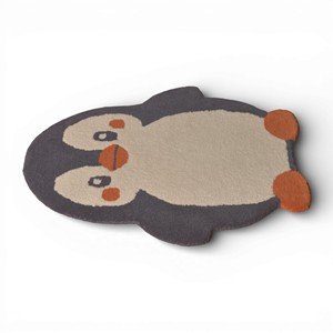 Tapis moderne en laine tufté à la main pour enfants, motif pingouin mignon, forme animale, personnage de dessin animé, contour sculpté avec précision - Product Image 5