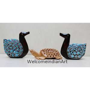 ชุดไม้แกะสลักเต่าพร้อมเป็ดสำหรับตกแต่งบ้าน - Product Image 4