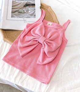 เสื้อกล้ามเด็กผู้หญิงวินเทจลายเรียบแบบผูกโบว์ด้านหน้าสำหรับฤดูใบไม้ร่วง สายเดี่ยวแบบสปาเก็ตตี้  เสื้อครอปแบบเวสต์เด็กผู้หญิง - Product Image 3