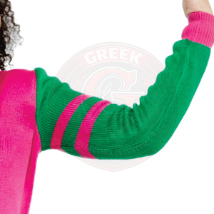 Cardigans rose et vert de la sororité grecque Alpha, pulls universitaires pour femmes, en acrylique tricoté, col en V, logo brodé, style varsity. - Product Image 6