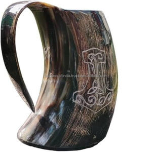 Taza de cuerno para beber Natural hecha a mano de buena calidad, jarra de cuerno tallada vikinga, tazas curvas de la India - Product Image 6