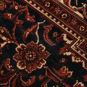 Tapis floral noir bordeaux profond, tapis botanique moderne avec bordure encadrée, 100% laine de Nouvelle-Zélande, antidérapant, lavable, pour salon - Product Image 6