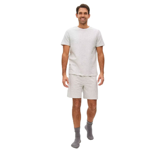 <b>Top</b> Trending Men's Gray Crew Neck T-Shirt And Shorts Set Casual Knitted Cotton Summer Outfit Breathable Solid Color - Product Image 3