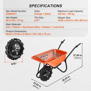 Carriola Elettrica da 500W con Capacità di 5 Metri Cubi Carrello da Giardino Pieghevole con Capacità di Carico 150 kg, Serbatoio Acqua 100L, Manico in Metallo - Product Image 3