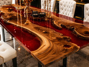 Luxury Red <b>Epoxy</b> <b>Resin</b> River Dining <b>Table</b> Custom Live Edge Wood Living Room <b>Table</b> Manufacturer Solid Wood Home Interior - Product Image 2